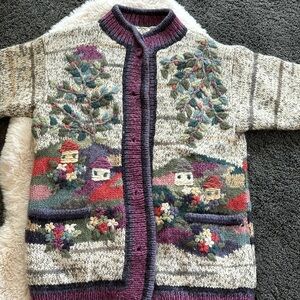 Rare vintage Handknited wool sweater coat size M sirogojno